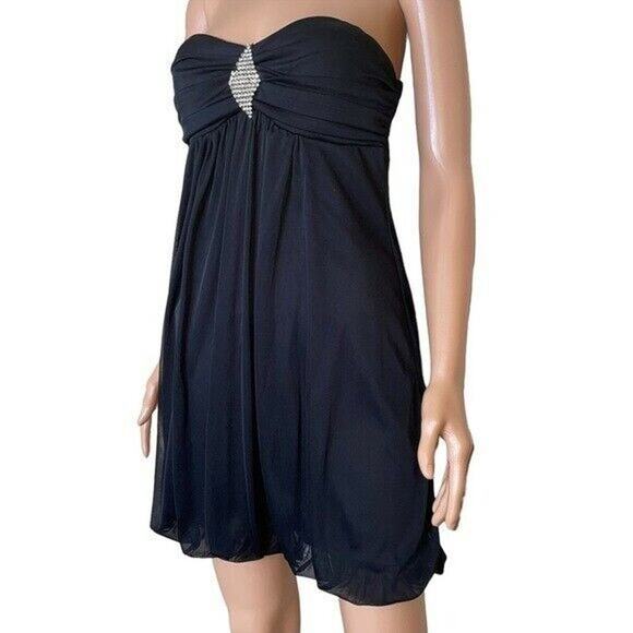 B Darlin black strapless fit and flare rhinestone detailing balloon skirt 9/10 - Picture 2 of 7